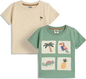 JoJo Maman Bébé Assorted 2-Pack Cotton T-Shirts in Green at Nordstrom, Size 0-3M