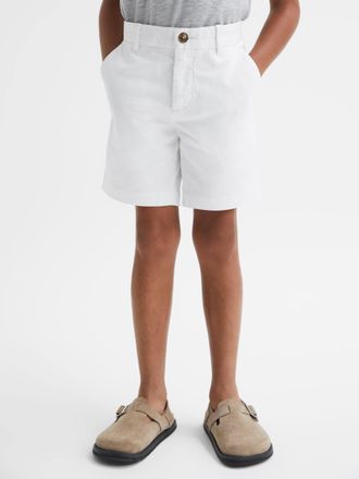 Reiss Wicket Chino Shorts Cotton Plain, White Size: 9-10 Yrs