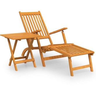 vidaXL Outdoor Deck Chair with Footrest and Table Solid Wood Acacia vidaXL