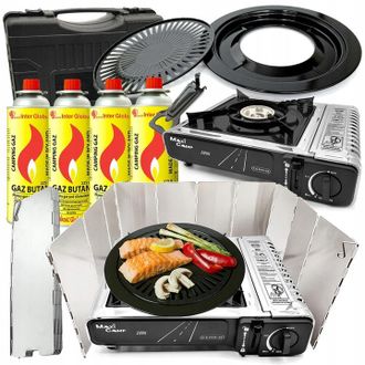 OEM Hornilla De Gas Para Turismo, Acero Inoxidable, Con Tapa Para Parrilla, Cartucho X4 Maxicamp