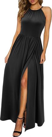 Kilig Cosmetics Summer Dress Black Maxi Dresses for Women UK Halter Neck Beach Sundress Wedding Guest Dress Elegant Casual Long (Black,Small)