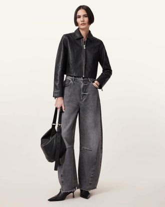 AllSaints Womens Lamb Leather Alma Leather Jacket, Size: UK 16/US 12