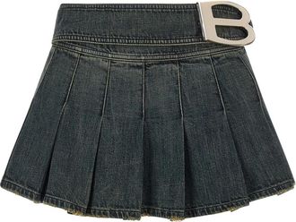 Balenciaga Buckle Pleated Skirt - Dames - Spijkerrokken - Blauw - M - Katoen - Rokken