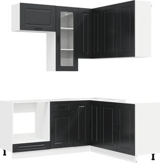 vidaXL Unidad De Cocina Kalmar 8 Uds. Negro Madera De Ingenier&iacute;a Vidaxl