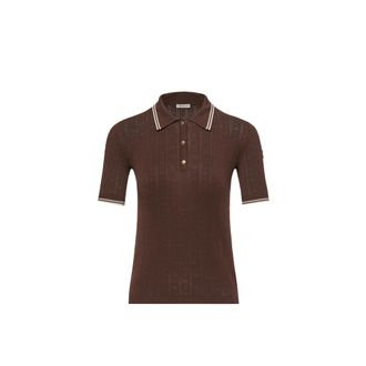 Moncler Moncler Rhombus & Logo Pattern Cotton Polo Shirt, Women, Brown, Size: Xs