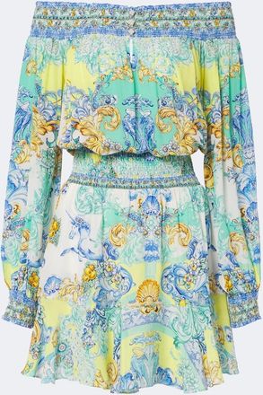 Camilla Printed embellished off-shoulder silk minidress
