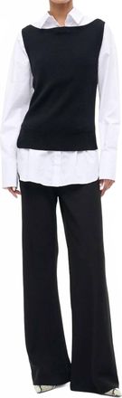Staud Damian Knit Button Down Top In Black/white