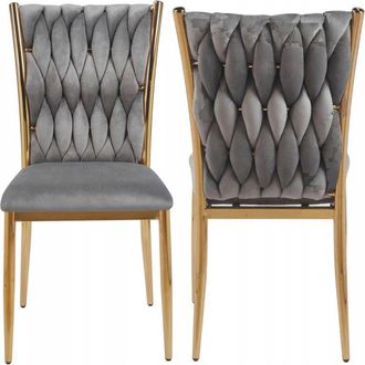 OEM Silla Moderna De Terciopelo Gris Entrelazado Con Estructura Dorada Y Glamour