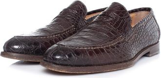 Santoni brown alligator leather penny loafers