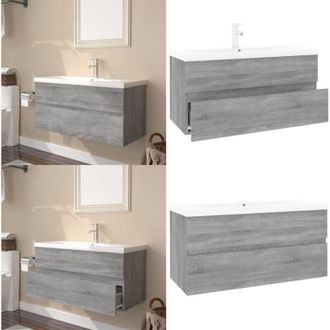 vidaXL Mobile Bagno e Lavabo Integrato Grigio Sonoma Legno Multistrato - Lavabo integrato - Mobile sottolavabo