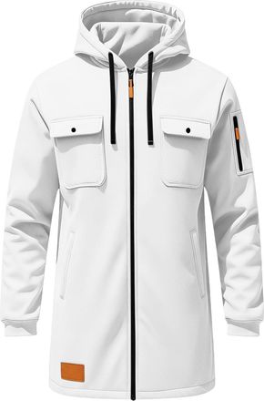 Generic Mens Winter Skiing Jacket Water Resistant Fleece Coat Insulated Thermal Snowboard Parka with Adjustable Hood Full Zip Outdoor Sports Coat(White, M)