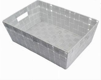 Trade Shop Trade Shop - Portaoggetti Cesto Tessuto Intrecciato 38x26x13 Cm Maniglie Grigio Chiaro 79030