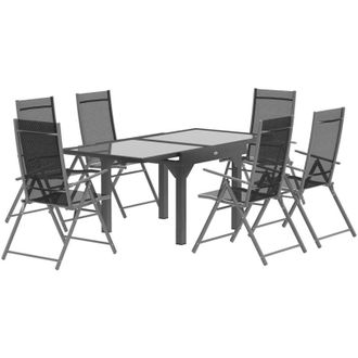 OUTSUNNY Set da Giardino Tavolo Allungabile con 6 Sedie Pieghevoli Grigio