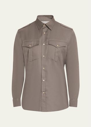 Brunello Cucinelli Mens Cotton Military Button-Down Shirt