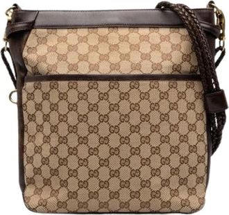 Gucci Pre-owned Canvas Crossbody Bag - Dames - Vintage Schoudertas - Beige - ONE Size - Leer - Vintage