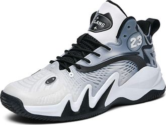 Generic Mens Basketball Shoes Sports Breathable Shock-Absorbing Anti Slip Youth Running Training Boots Walking Shoes(White,3.5 UK)