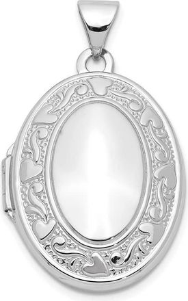 Diamond2Deal 14k White Gold Heart Scroll Border Oval Locket Pendant