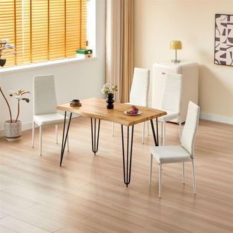 Kosy Koala Brown Wooden Dining Table with 4 White Chairs - Dining Kitchen Room Furniture
