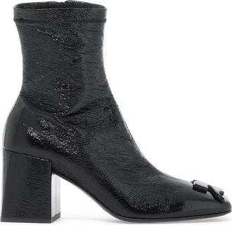 Courr&egrave;ges Stretch Vinyl Enkellaarzen - Dames - Laarzen met Hak - Zwart - 36 EU - Schoenen