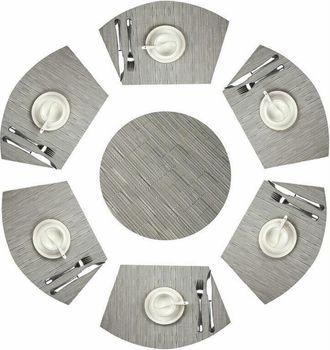 OEM Juego De 7 Manteles Individuales Redondos De Pvc Con Forma De Cu&ntilde;a, Resistentes Al Calor Y Lavables (gris Plateado)
