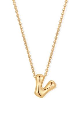 Brook & York Mini Pippa Bubble Initial Pendant Necklace in Gold V at Nordstrom