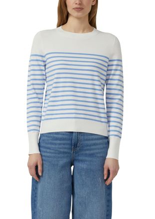 s.Oliver Rundhalspullover S.OLIVER, Damen, Gr. 34, blau stripe, Obermaterial: 72% Viskose, 28% Polyester, gestreift, regular fit taillenbedeckt, Rundhals, Ripp