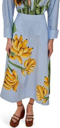 Farm Rio Blue Banana Cocina Stripe Cotton Midi Skirt at Nordstrom Rack, Size X-Small