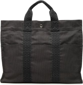 Herm&egrave;s Gray Canvas Handbag Tote Bag (Pre-Owned)