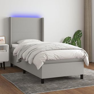 vidaXL Vidaxl - Cama Box Spring Colch&oacute;n Y Luces Led Tela Gris Claro 90x190 Cm