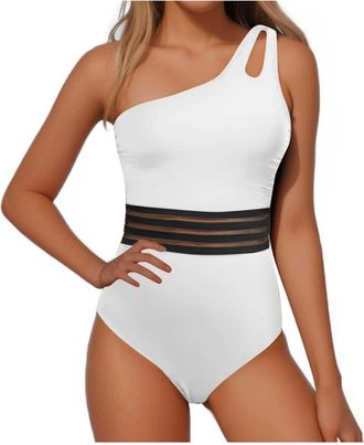 Generic Swimming Costume Women Tummy Control Swimsuit One Piece Swimwear Slimming Monokini Bathing Suit Sexy Mesh Casual Swimsuit for Womens with Removable Fo