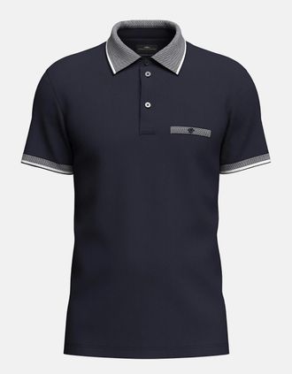Fynch-Hatton Mens Mercerised Jacquard Collar Polo Shirt Navy - Green - Size: 38