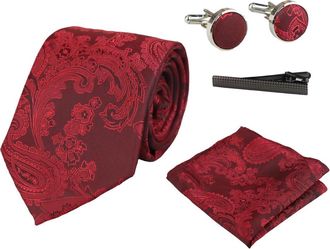 PAUL ANDREW Paisley Neck Tie Pocket Square Cuff Links