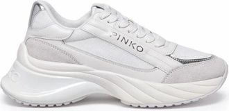Pinko Leather Rubber Fiber Sneakers - White