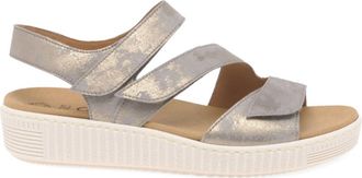 Gabor Womens Nubuck Multiple Rip-Tape Straps Sandal In Caruso Metallic Muschel