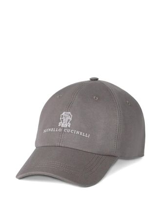 Brunello Cucinelli garment-dyed embroidered logo baseball cap - Grey