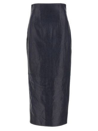 Khaite Blue Lamb Leather Midi Womens Skirt