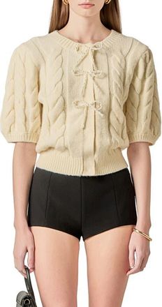 English Factory Bow Front Cable Stitch Cardigan in Cream at Nordstrom, Size X-Small