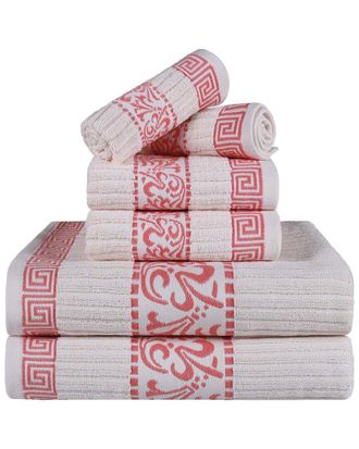Superior Athens Cotton 6Pc Assorted Towel Set With Greek Scroll & Floral Pattern