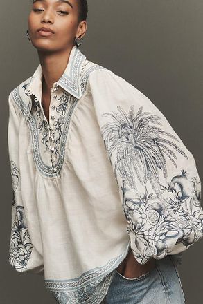 Alemais Villa Romantica Long-Sleeve Linen Blouse