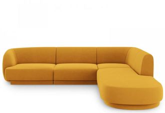 BLOOMINGLOFT 6-Sitzer Design Ecksofa Miley - mit Samtbezug Senfgelb