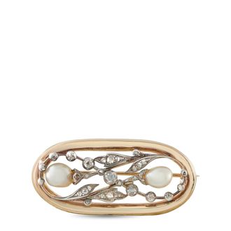 Luxury Bazaar Antique 14K Yellow Gold and Silver 0.80ct Diamond and Baroque Pearl Brooch MF05-091626