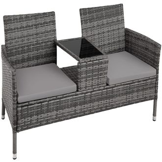 TecTake Sillas de jard&iacute;n de polirat&aacute;n con mesa 131x59x82 cm, gris/gris claro