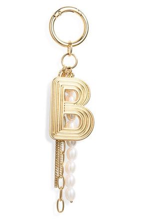 Chelsea28 Initial Faux Pearl Bag Charm in B- White- Gold at Nordstrom