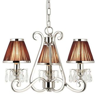 Loops Esher Ceiling Pendant Chandelier Nickel Crystal & Brown Shades 3 Lamp Light in Metallics