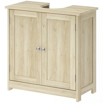 Kleankin Kleankin Mobile Sottolavabo Bagno Mensola Regolabile E 2 Ante In Mdf Rovere
