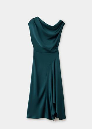 Mango Abito satinato asimmetrico verde - Donna - S - MANGO