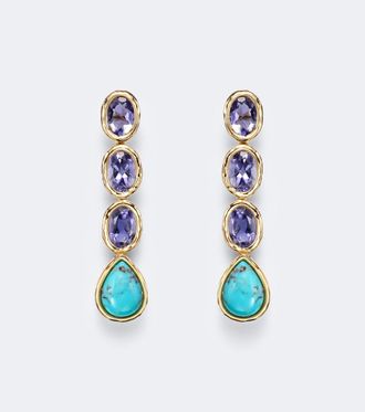 Octavia Elizabeth 18kt gold drop earrings with iolite and turquoise