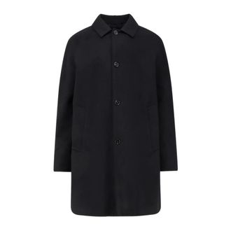 Paltò Single-Breasted Coats, male, Black, Size: XL Black Wool Blend Coat with Quilt