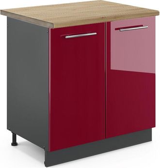 Vicco Armario Bajo Para Fregadero Fame-line, Rojo Burdeos Alto Brillo, 80 Cm, Et Roble Vicco