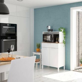 Dmora Armadio multiuso 2 ante Norman, Credenza da cucina, Mobile ausiliario multiuso, Armadio moderno, 72x40h126 cm, Bianco e Rovere